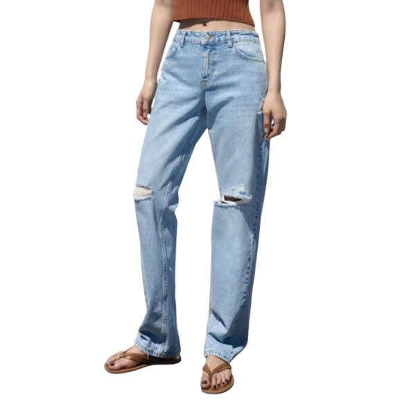 Zara Distessed Boyfriend Blue Denim Jeans Size 4 - Picture 1 of 5